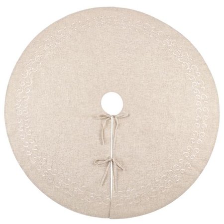 SARO LIFESTYLE SARO 493.N56R 56 in. Embroidered Swirl Design Linen Blend Christmas Tree Skirt  Natural 493.N56R